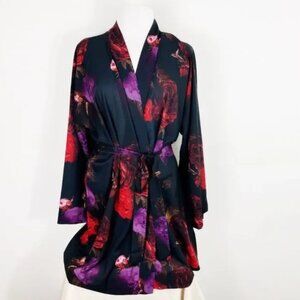 26/28 Plus Size Cacique Floral  Roses Belted Kimono Lightweight Robe
